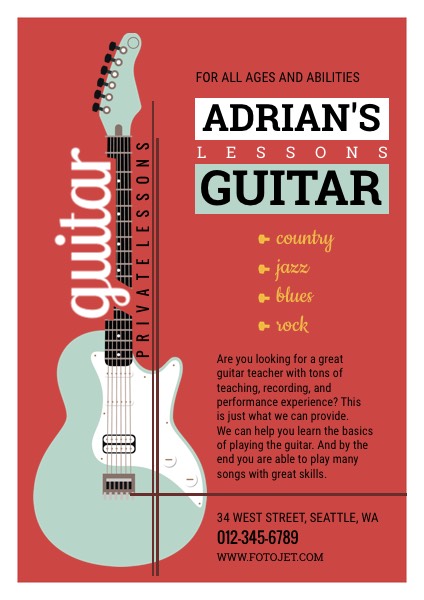 Guitar Lesson Promotional Flyer Design Template