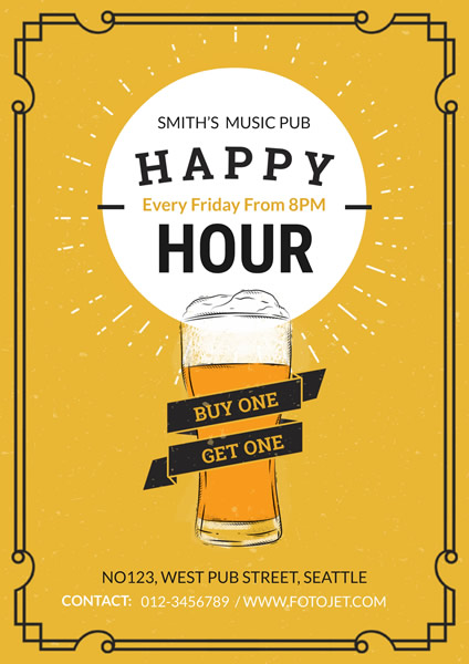 Yellow Happy Hour Flyer Template