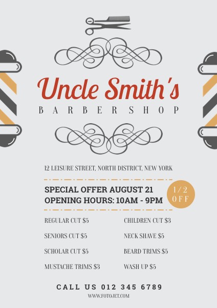 Symmetrical Barber Shop Promotional Flyer Template