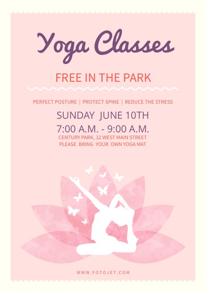 Pink Yoga Class Fitness Poster Template