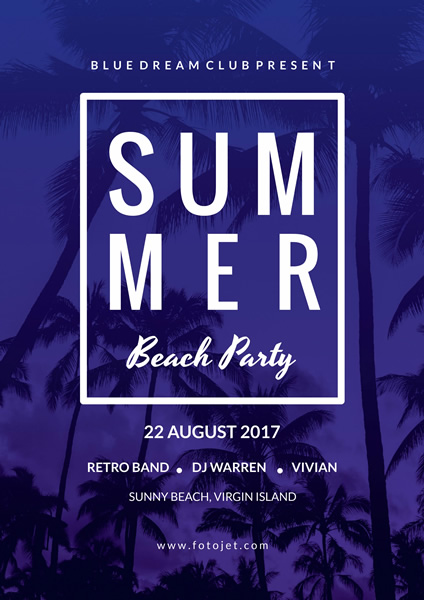 Blue Palm Summer Beach Party Poster Template